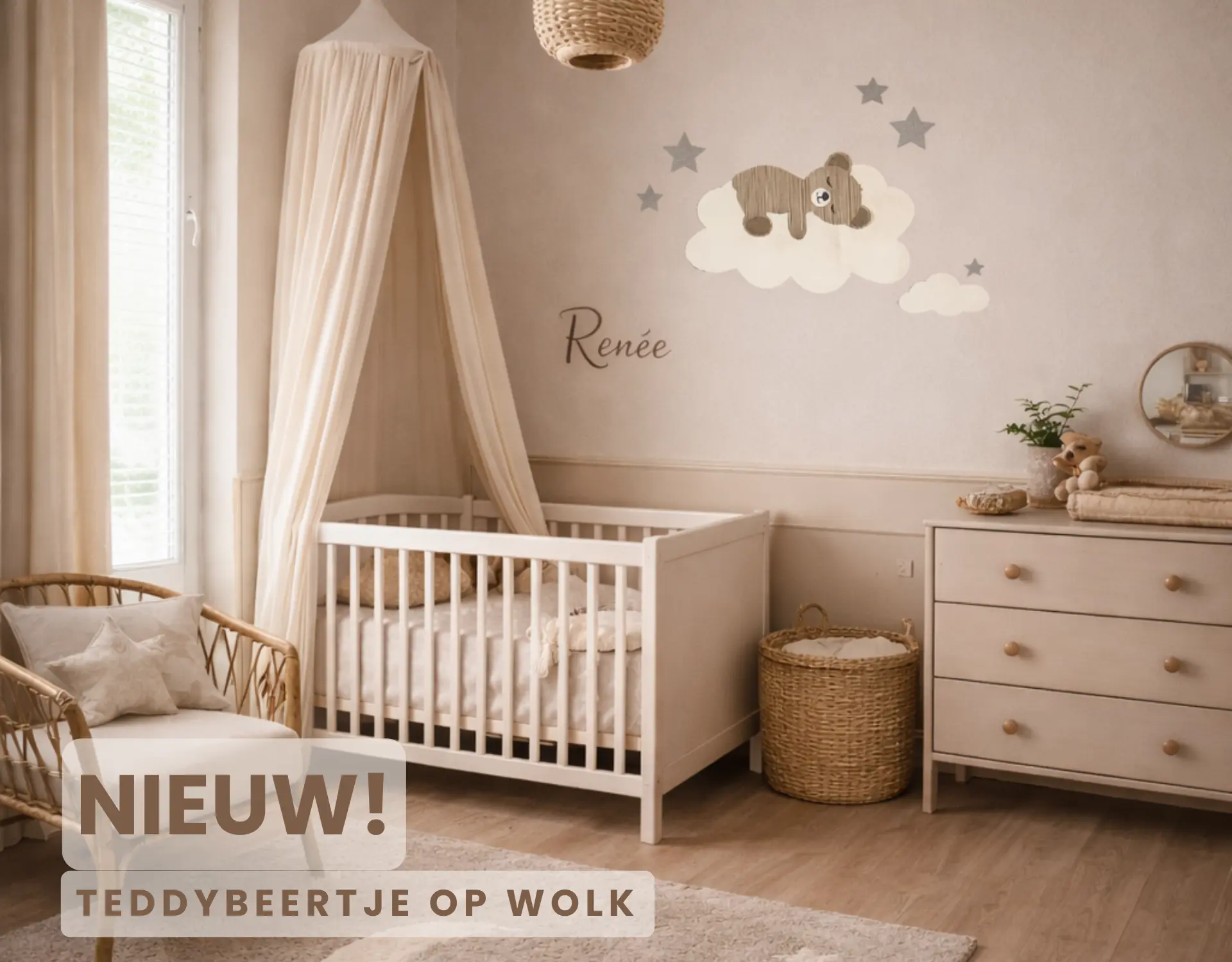Behang muurstickers met schattige teddybeertjes voor de babykamer.
